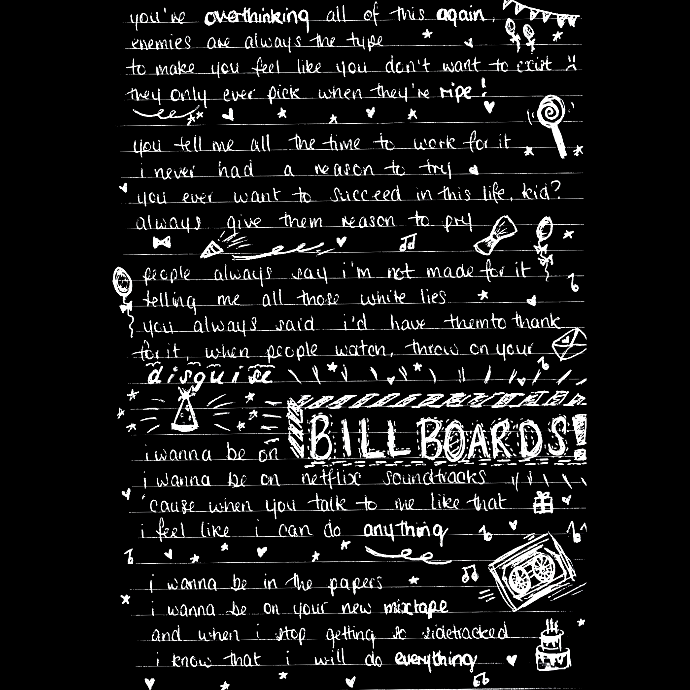 Handwritten lyrics of Billboards by Sophie Li